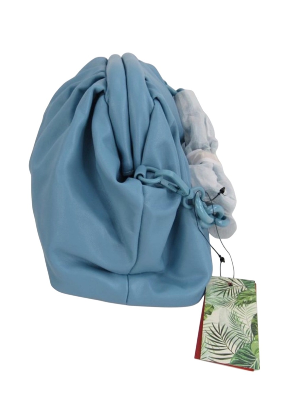 Badgley Mischka Blue Vegan Leather Soft Clutch Chain Evening Bag Wrapped Frame - Picture 7 of 16